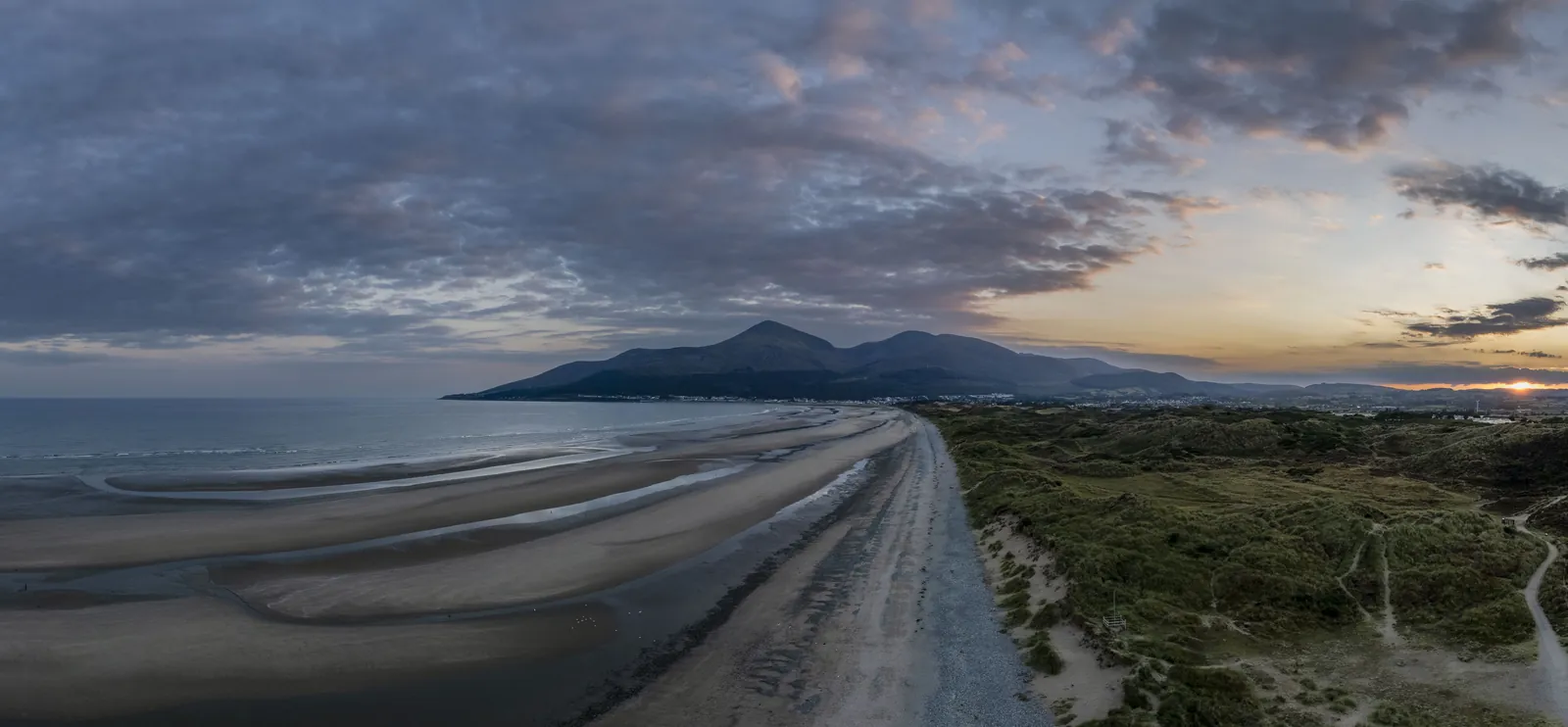 Murlough Beach and the Mourne Mountains at dusk